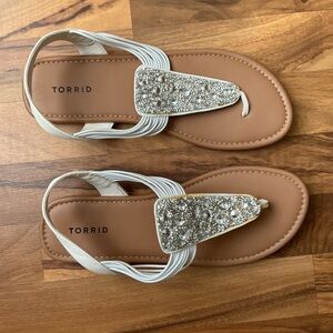 Torrid White and Tan Embellished Sandals